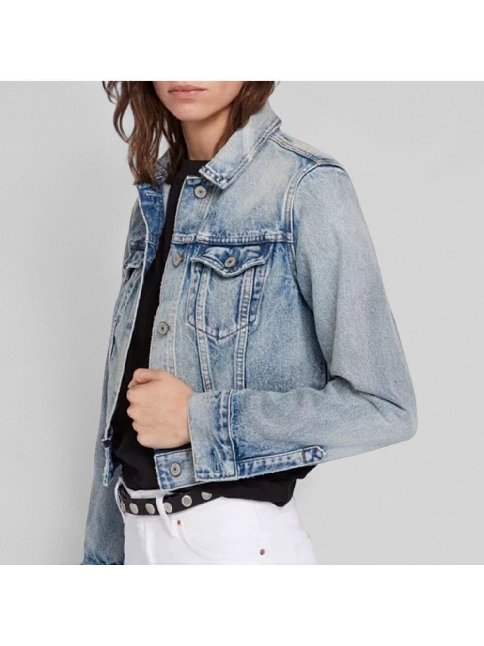 ALLSAINTS Distressed Denim Jacket Blue size-Small EUC